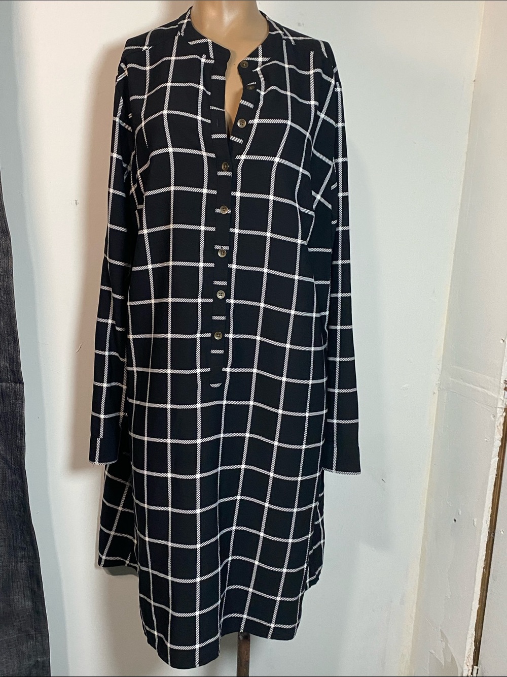 Merona Black and White Windowpane Long Sleeve Shirt Dress